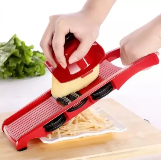 10 In 1 Mandolin Slicer Vegetable Cutter With Stainless Steel Blade Manual Potato Peeler Carrot Cheese Grater Nicer Kitchen Tool – Mandolin Vegetable Cutter – Red Color - Image 5