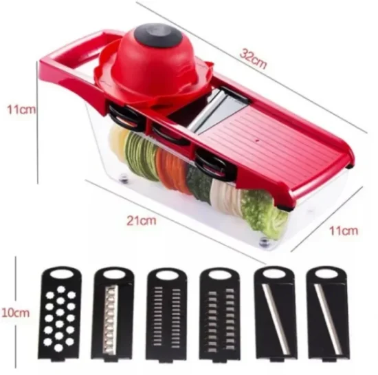 10 In 1 Mandolin Slicer Vegetable Cutter With Stainless Steel Blade Manual Potato Peeler Carrot Cheese Grater Nicer Kitchen Tool – Mandolin Vegetable Cutter – Red Color - Image 2