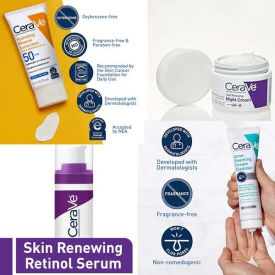 Cerave 4 In 1 Skincare Kit Night Cream, Sunblock, Cleanser & Serum For Radiant Skin - Image 3
