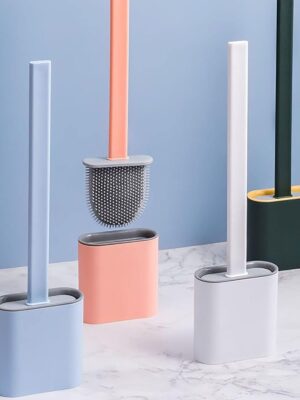 Soledad_Home Toilet Brush Silicone Brush Toilet with Quick Drying Holder (Random Color)
